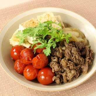 ミニトマトと牛肉の夏すき焼き