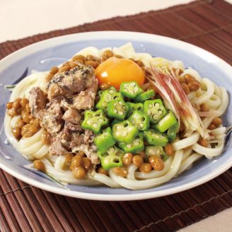 サバ缶と納豆のぶっかけうどん