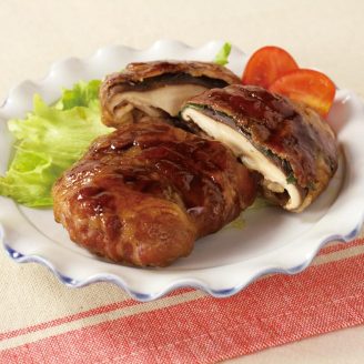 肉巻きしいたけの梅しそ照り焼き