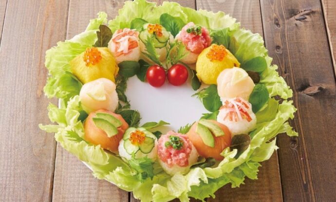 クリスマスリースのてまり寿司